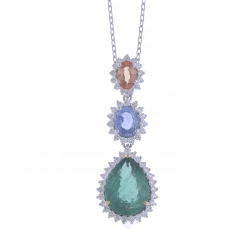 PENDANT WITH TRICOLOUR GEMSTONES.