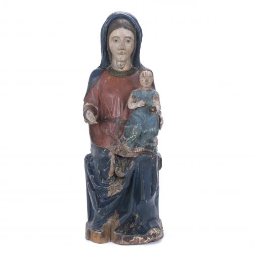 15TH CENTURY CATALAN SCHOOL. GOTHIC CARVING OF MADONNA AND 