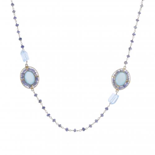 LONG NECKLACE WITH BLUE CHALCEDONIES.