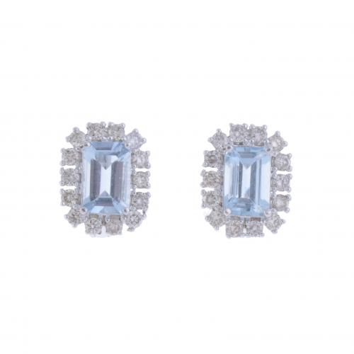 ROSETTE EARRINGS WITH AQUAMARINE AND DIAMONDS.