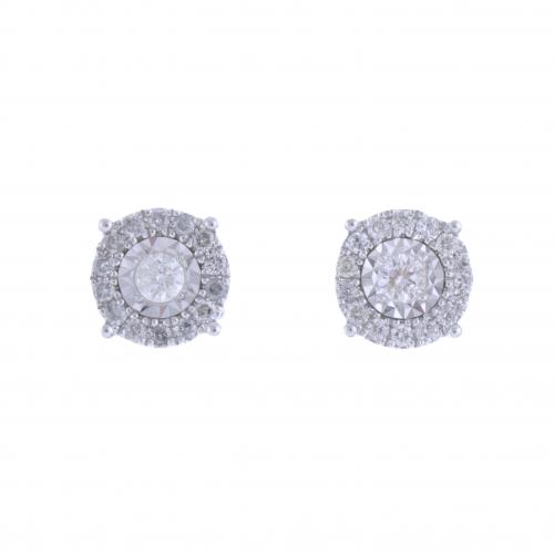 DIAMONDS STUD EARRINGS WITH A BORDER.