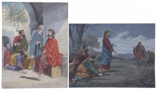 LLEÒ COMELERAN  (1830-?). Pair of religious illustrations, 1890.