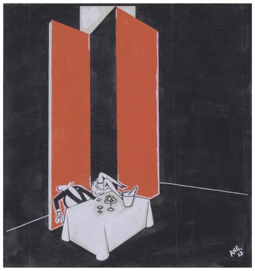 20TH CENTURY SPANISH SCHOOL. Red and black illustration, 19