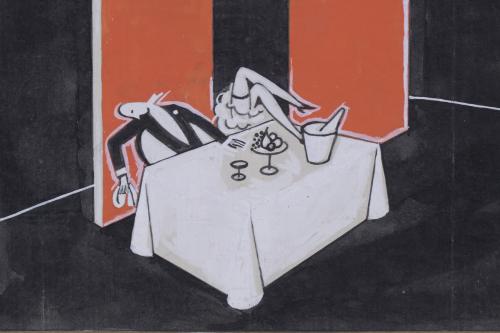 20TH CENTURY SPANISH SCHOOL. Red and black illustration, 19