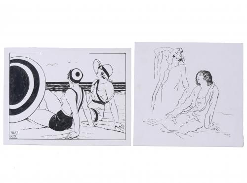 20TH CENTURY SPANISH SCHOOL. Pair of inks on cardboard. "WOMEN".