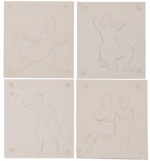 MIQUEL DE RENOM DE GÁRATE (1912-?).  Set of four drawings depicting women's figures.