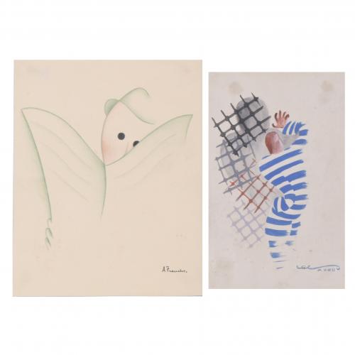 A. TRENCHS - LES PAIR OF DRAWINGS.