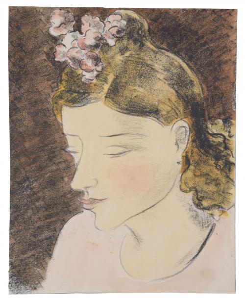 JOSEP GAUSACHS (1889-1959).  "WOMAN WITH FLOWERS ON HER HEAD".