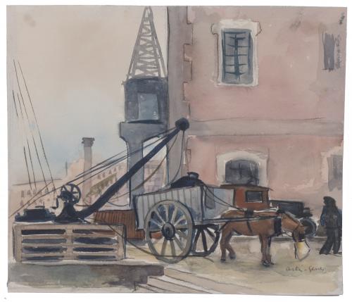 AVEL·LI ARTIS-GENER (1912-2000).  "HORSE-DRAWN CARRIAGE AND CRANES".