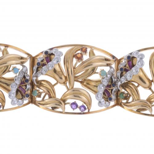 MODERNIST STYLE WIDE FLORAL BRACELET.