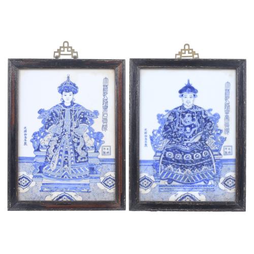 FINALES DINASTÍA QING, CIRCA 1880. PAREJA DE RETRATOS DEL EMPERADOR Y EMPERATRIZ QIANLONG.