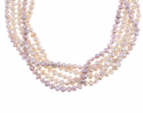 NECKLACE WITH FIVE STRANDS OF BAROQUE PEARLS.