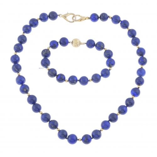 LAPIS LAZULI NECKLACE AND BRACELET.