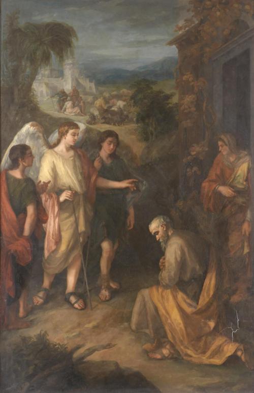 19TH CENTURY ITALIAN OR SPANISH SCHOOL. "ABRAHAM AND THE THREE ANGELS".