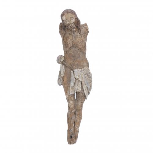 19TH CENTURY, SPANISH SCHOOL. CRUCIFIED CHRIST CARVING.