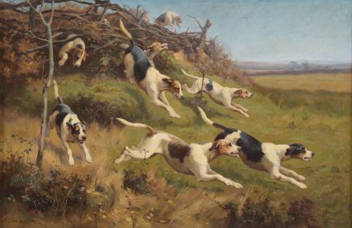 ALFRED DUKE (1836-1915).  "HUNTING DOGS", 1892.