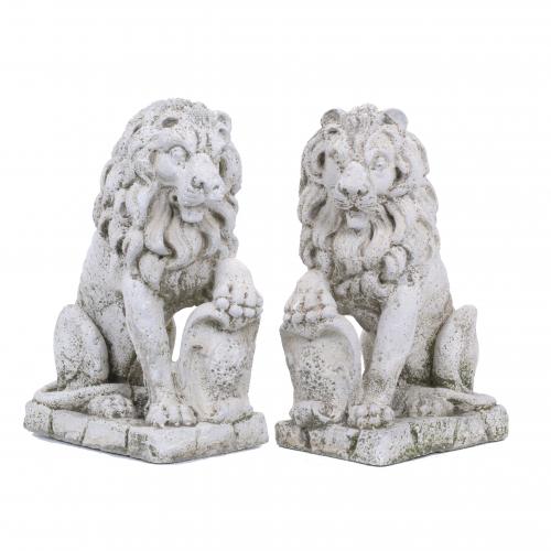 PAIR OF SANDSTONE LIONS, 20TH CENTURY.