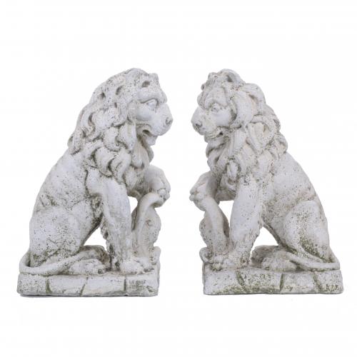 PAIR OF SANDSTONE LIONS, 20TH CENTURY.