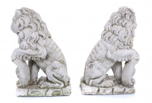 PAIR OF SANDSTONE LIONS, 20TH CENTURY.