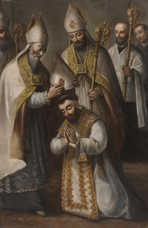 17TH CENTURY SEVILLE SCHOOL. "CORONATION OF SAINT ILDEFONSO".