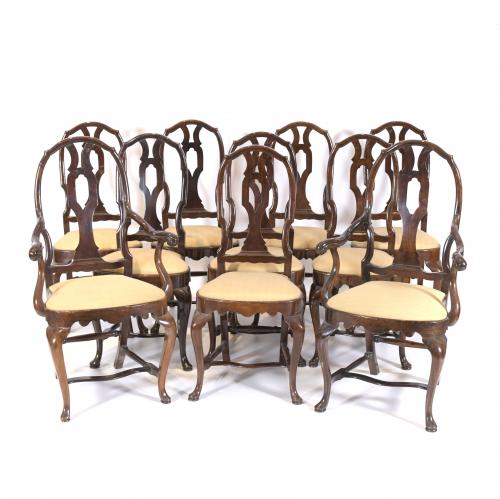 CHIPPENDALE PERIOD CHAIRS SET.