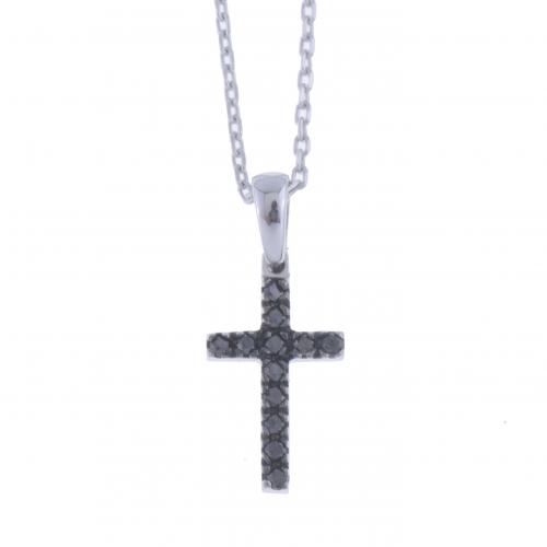 PENDANT WITH BLACK DIAMONDS CROSS.