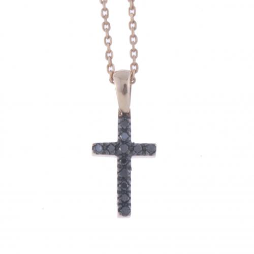 PENDANT WITH BLACK DIAMONDS CROSS.