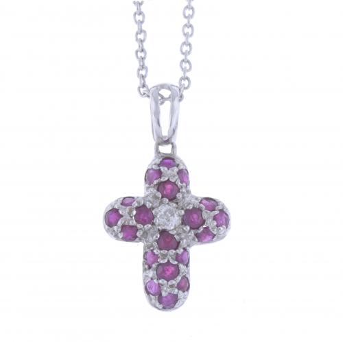 CROSS PENDANT WITH RUBIES AND DIAMOND.