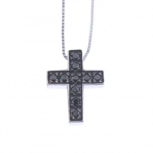 PENDANT WITH BLACK DIAMONDS CROSS.