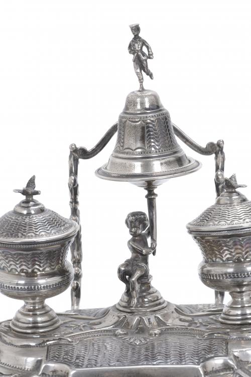 ALPHONSINE PERIOD SILVER INKSTAND.