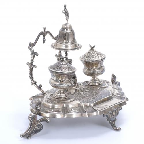 ALPHONSINE PERIOD SILVER INKSTAND.