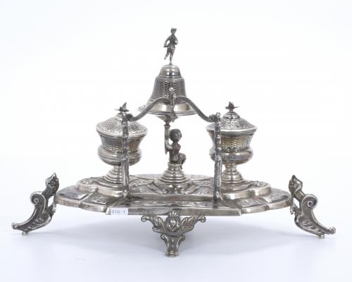 ALPHONSINE PERIOD SILVER INKSTAND.