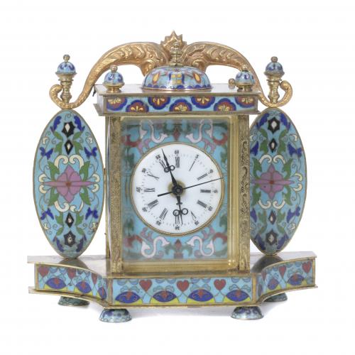 TABLE CLOCK WITH CLOISSONÉ DECORATION, 20TH CENTURY.