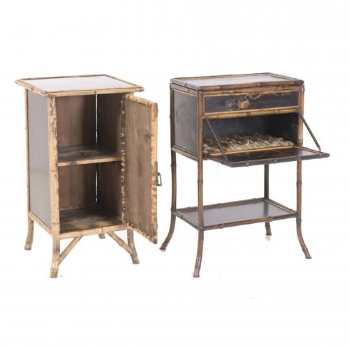 TWO BAMBOO BEDSIDE TABLES, FIRST HALF OF THE 20TH CENTURY.