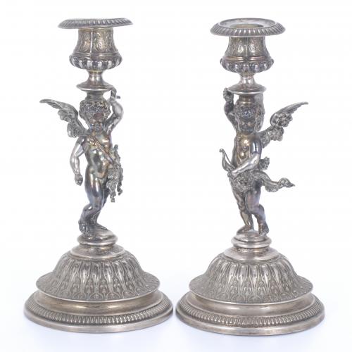 PAIR OF SILVER CANDELABRA, 19TH CENTURY.