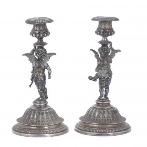 PAIR OF SILVER CANDELABRA, 19TH CENTURY.