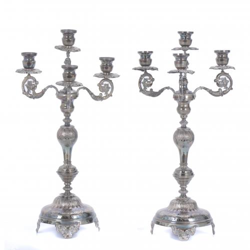 PAIR OF SILVER CANDELABRA, 19TH CENTURY.