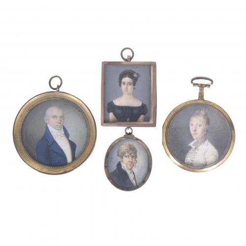 19TH CENTURY ENGLISH SCHOOL. FOUR MINIATURES WITH PORTRAITS. 