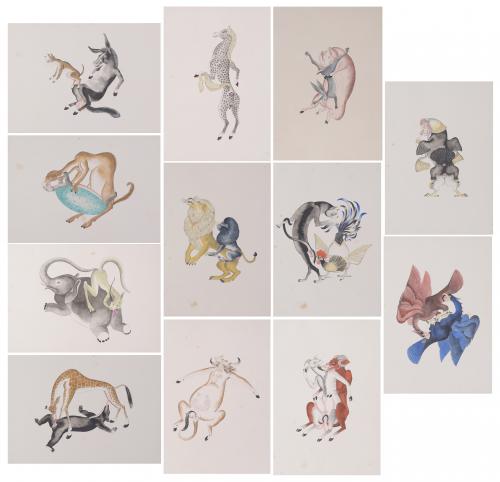 JOSEP GRANYER Y GIRALT (1899-1983). Set of 12 erotic watercolours of animals.