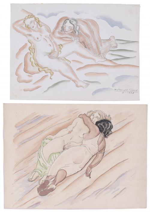 MANUEL CAMPS-VICENS (1906-1986).   PAIR OF EROTIC DRAWINGS.