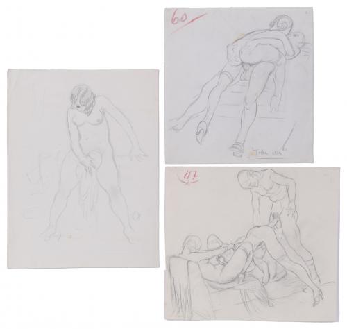 RICARD OPISSO (1880-1966). THREE SEXUAL DRAWINGS.