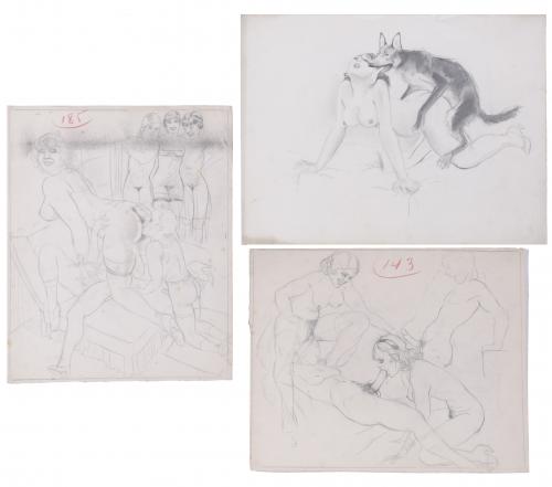 RICARD OPISSO (1880-1966). THREE SEXUAL DRAWINGS.