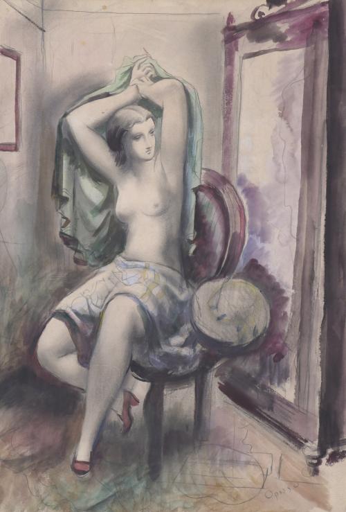 ALFRED OPISSO CARDONA (1907-1980). "SEATED WOMAN GETTING DRESSED".