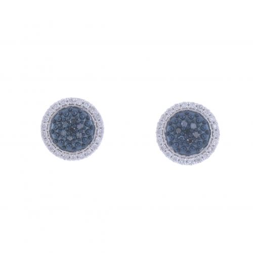 BLUE AND WHITE DIAMONDS ROSETTE EARRINGS.