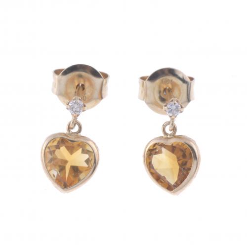 CITRINE HEART EARRINGS.