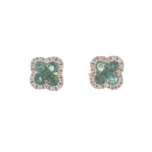 EMERALD AND DIAMONDS FLORAL EARRINGS.