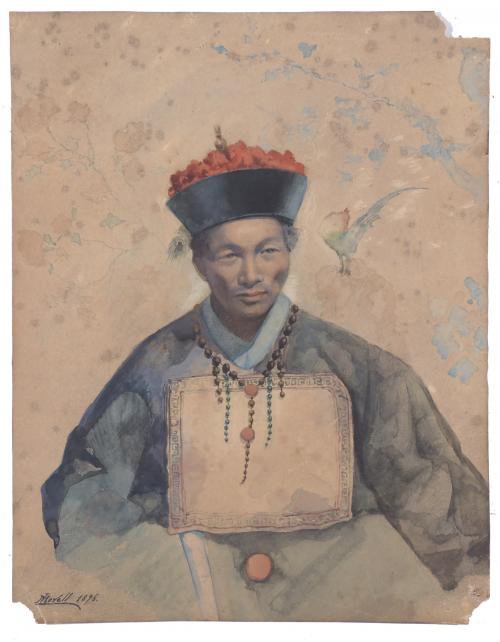 LLUÍS MORELL CORNET (19TH CENTURY).  "PORTRAIT OF A MANDARIN OFFICIAL IN 19TH CENTURY DRESS", 1896.