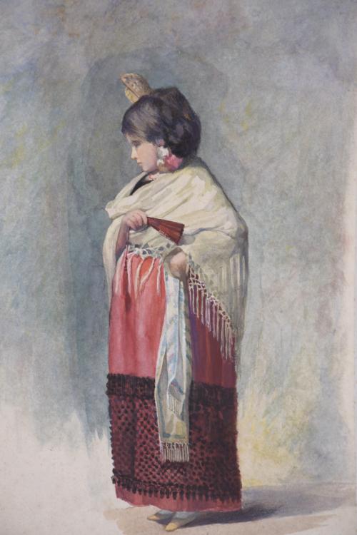 LLUÍS MORELL CORNET (XIX).  "NIÑA CON MANTÓN Y ABANICO", 18