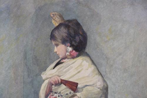 LLUÍS MORELL CORNET (XIX).  "NIÑA CON MANTÓN Y ABANICO", 18