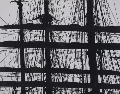 PRINT FROM A MODIFIED NEGATIVE DEPICTING SHIP&#39;S MASTS.